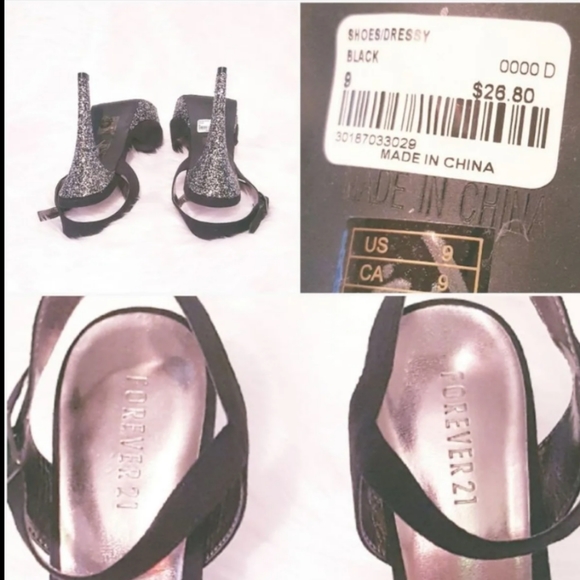 9 NWT Forever 21 Black Glitter High Heel Shoes - Picture 3 of 5